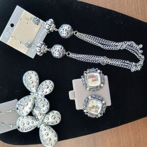 3 Silver Pairs Of Earrings